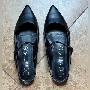 CALVIN Klein "Bryce" black ankle strap slingback flats | size 8.5